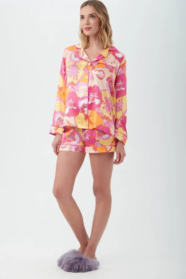 Women Trina Turk Apache Bloom Women'S Long Sleeve Shorty Silk Pj Set