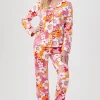 Women Trina Turk Bali Pink Floral Women'S Long Sleeve Long Pant Jersey Pj Set
