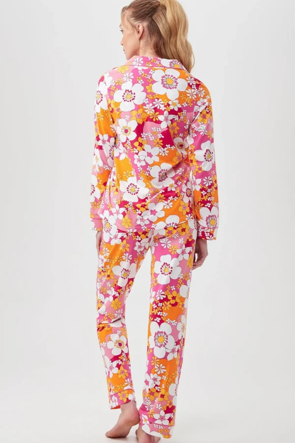 Women Trina Turk Bali Pink Floral Women'S Long Sleeve Long Pant Jersey Pj Set