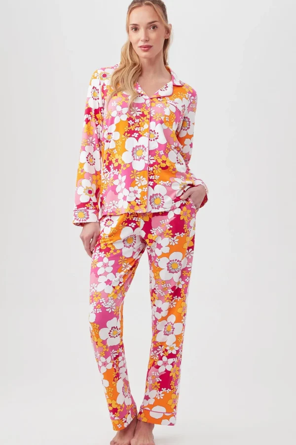 Women Trina Turk Bali Pink Floral Women'S Long Sleeve Long Pant Jersey Pj Set