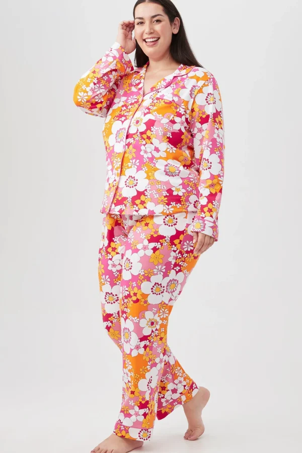 Women Trina Turk Bali Pink Floral Women'S Long Sleeve Long Pant Jersey Pj Set
