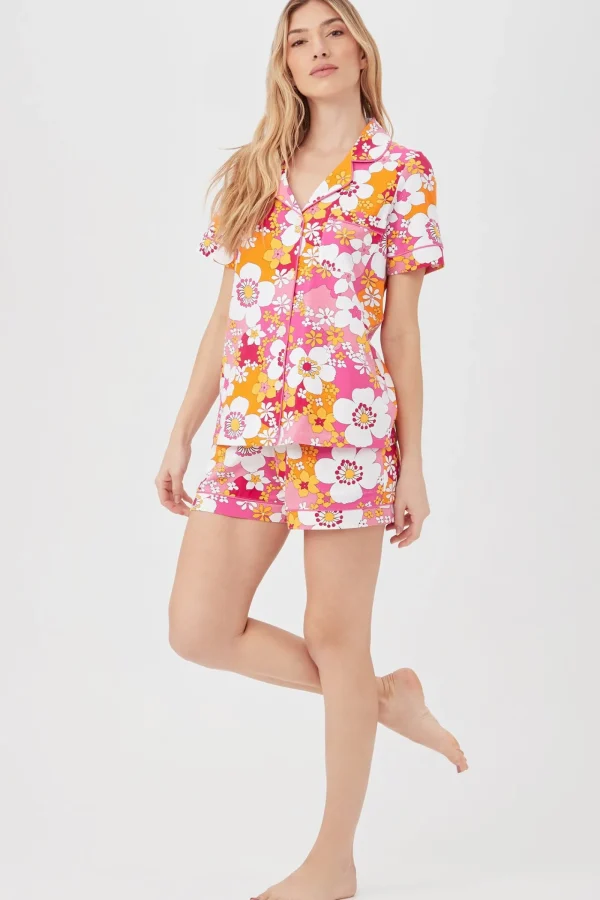 Women Trina Turk Bali Pink Floral Women'S Short Sleeve Shorty Jersey Pj Set