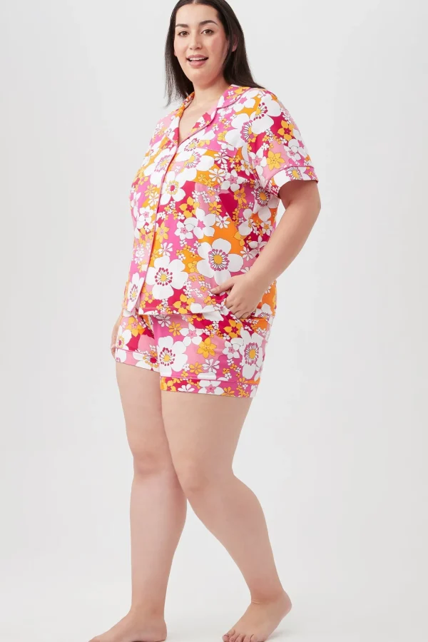 Women Trina Turk Bali Pink Floral Women'S Short Sleeve Shorty Jersey Pj Set
