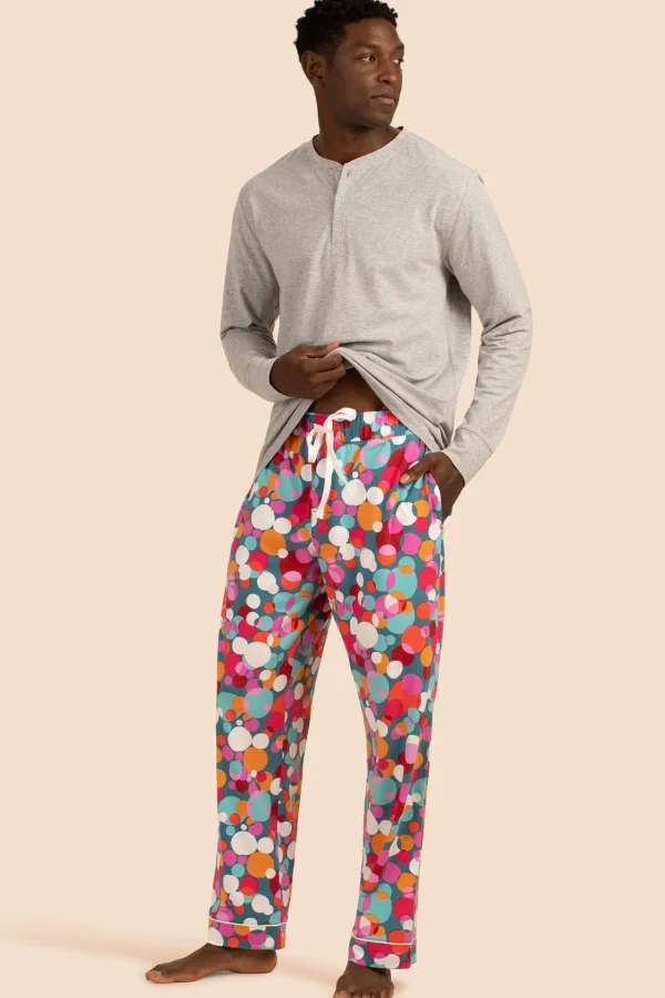 Men Trina Turk Bubble Dots Men'S Long Sleeve Henley Long Pant Pj Set