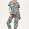 Women Trina Turk Diamond Geo Women'S Short Sleeve Cropped Pant Jersey Pj Set