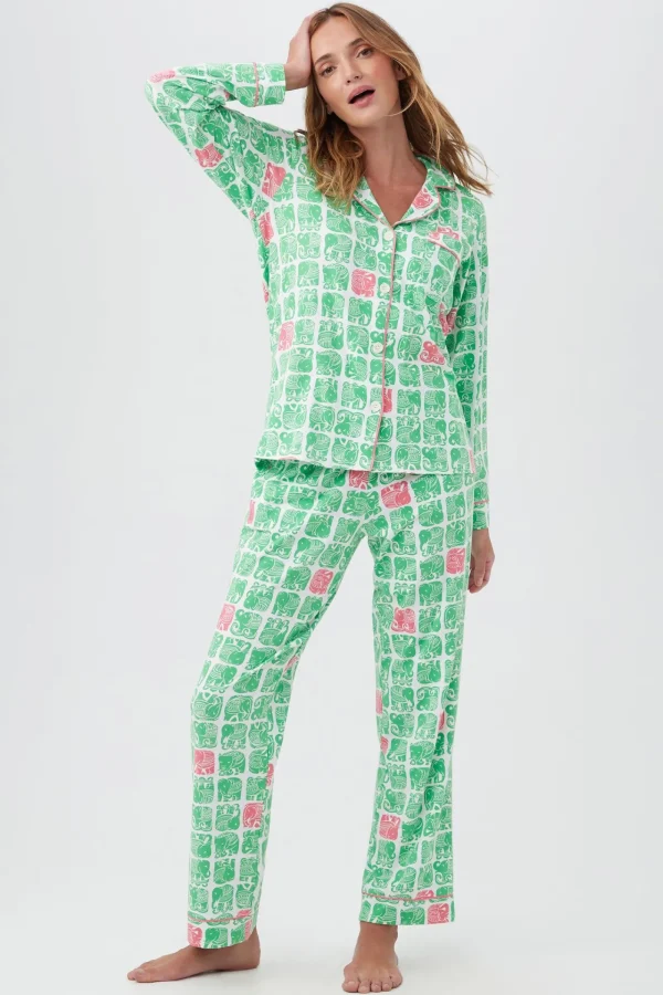 Women Trina Turk Elephants Women'S Long Sleeve Long Pant Jersey Pj Set