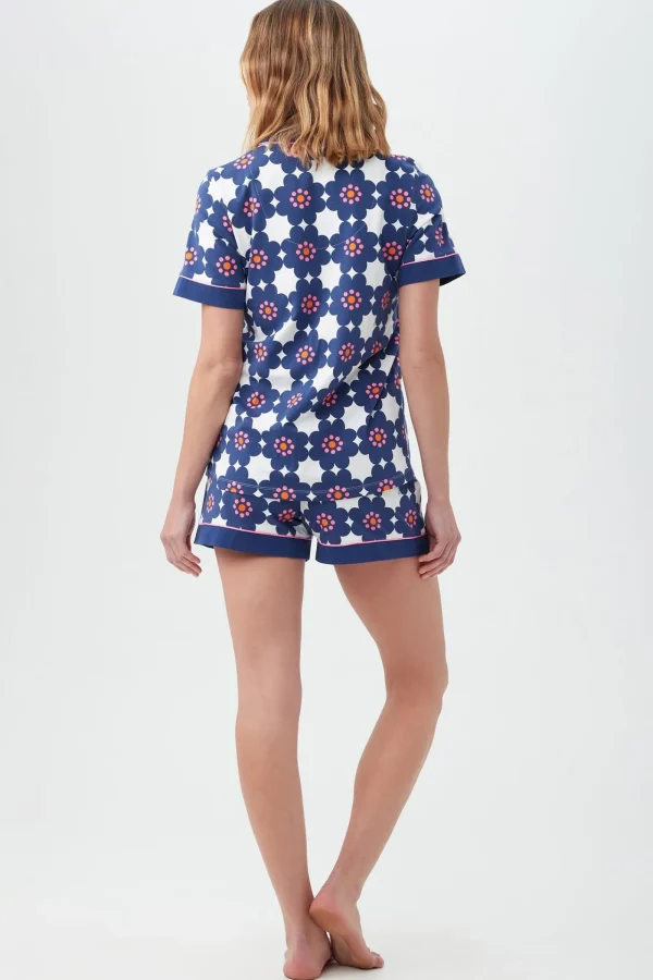 Women Trina Turk Floral Tile Women'S Short Sleeve Shorty Jersey Pj Set