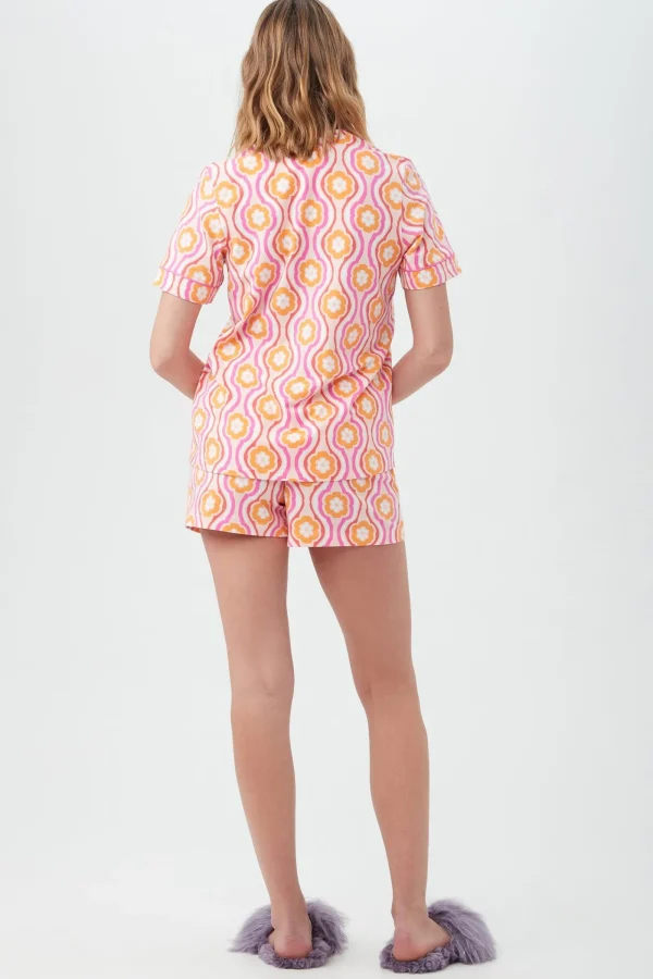 Women Trina Turk Flower Swirl Women'S Short Sleeve Shorty Jersey Pj Set