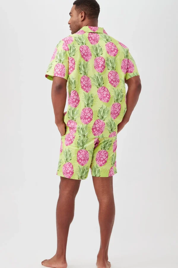 Men Trina Turk Kiwi Pineapple Men'S Short Sleeve Boxer Short Poplin Pj Set