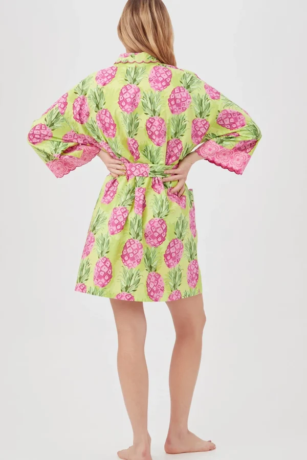 Women Trina Turk Kiwi Pineapple Women'S Long Sleeve Short Scallop Poplin Robe