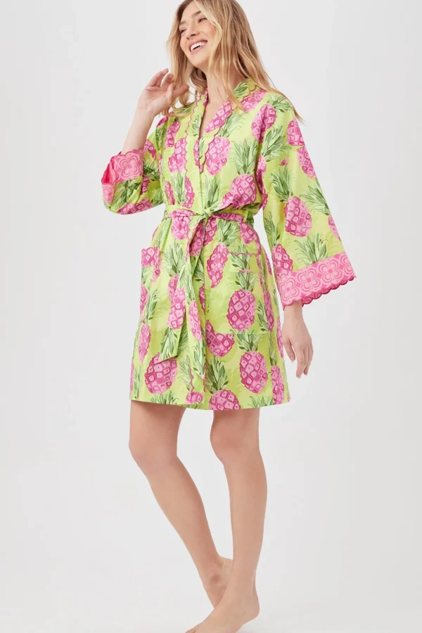 Women Trina Turk Kiwi Pineapple Women'S Long Sleeve Short Scallop Poplin Robe