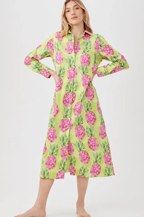 Women Trina Turk Kiwi Pineapple Women'S Maxi Length Button-Front Sleepshirt