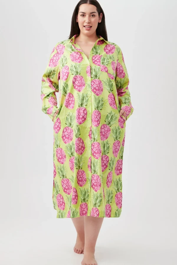 Women Trina Turk Kiwi Pineapple Women'S Maxi Length Button-Front Sleepshirt