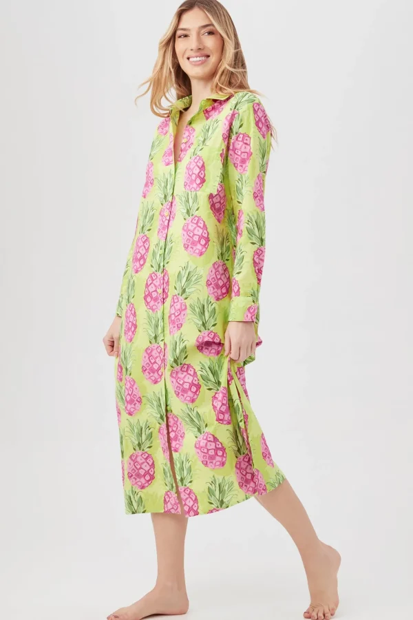 Women Trina Turk Kiwi Pineapple Women'S Maxi Length Button-Front Sleepshirt
