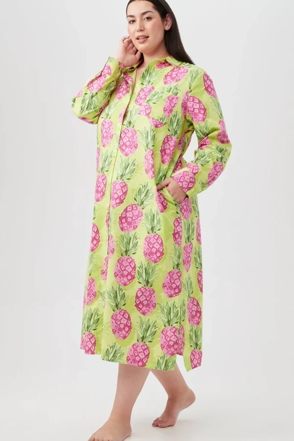 Women Trina Turk Kiwi Pineapple Women'S Maxi Length Button-Front Sleepshirt