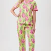 Women Trina Turk Kiwi Pineapple Women'S Short Sleeve Cropped Pant Poplin Pj Set