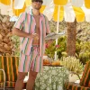 Men Trina Turk Pineapple Stripe Men'S Short Sleeve Short Cotton Pj Set