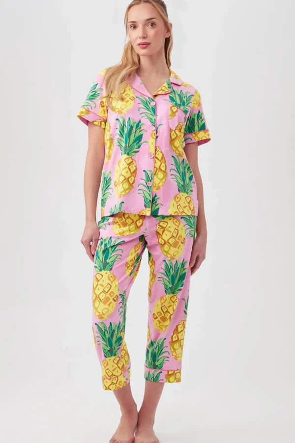 Women Trina Turk Pineapples Women'S Short Sleeve Cropped Pant Jersey Pj Set