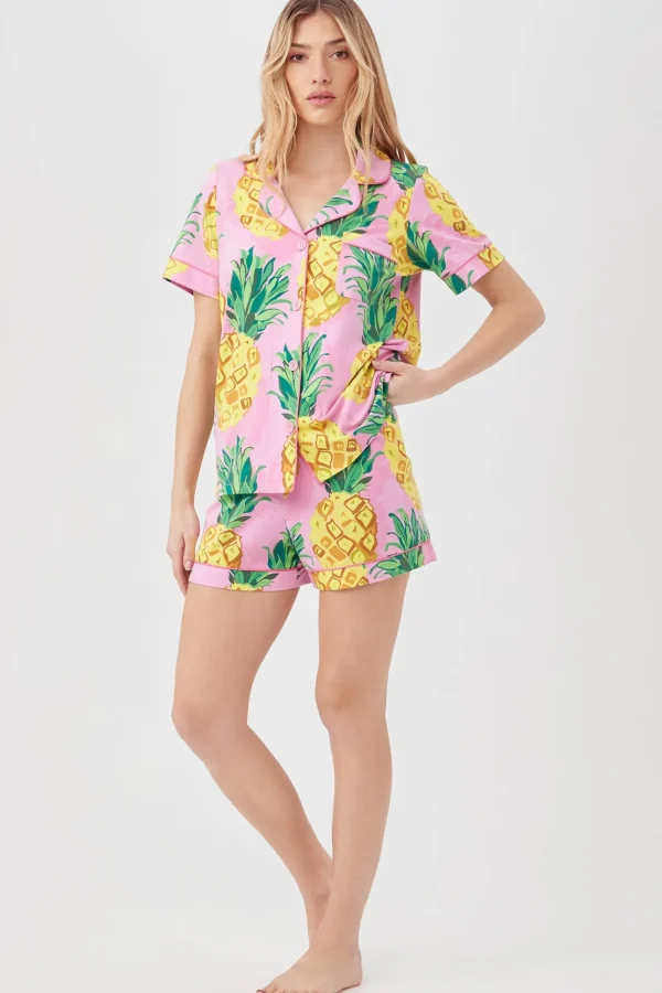 Women Trina Turk Pineapples Women'S Short Sleeve Shorty Jersey Pj Set