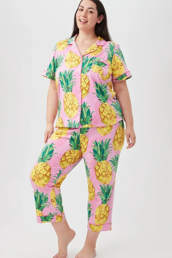 Women Trina Turk Pineapples Women'S Short Sleeve Cropped Pant Jersey Pj Set