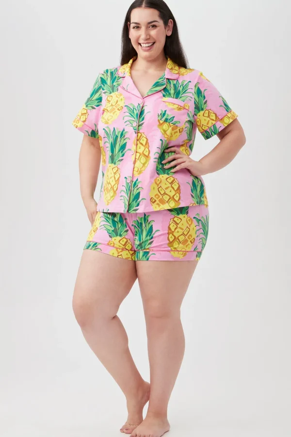 Women Trina Turk Pineapples Women'S Short Sleeve Shorty Jersey Pj Set