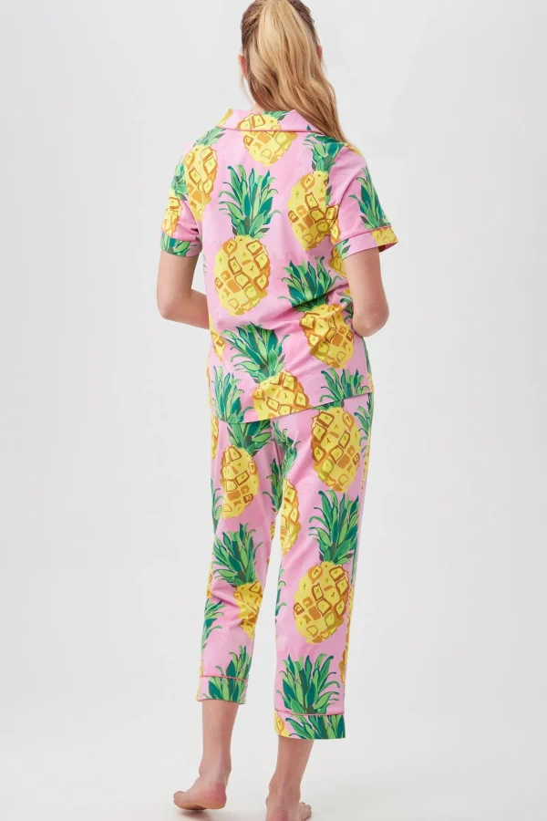 Women Trina Turk Pineapples Women'S Short Sleeve Cropped Pant Jersey Pj Set
