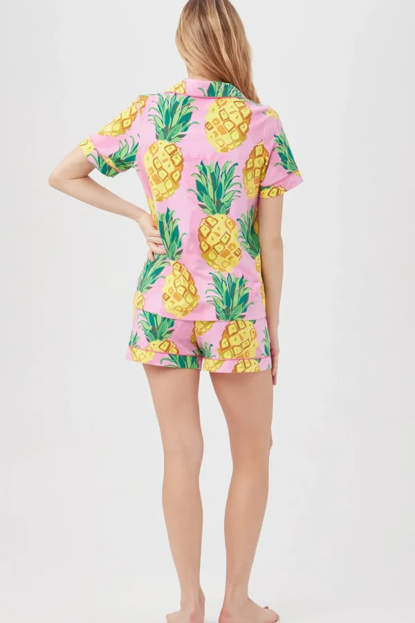 Women Trina Turk Pineapples Women'S Short Sleeve Shorty Jersey Pj Set