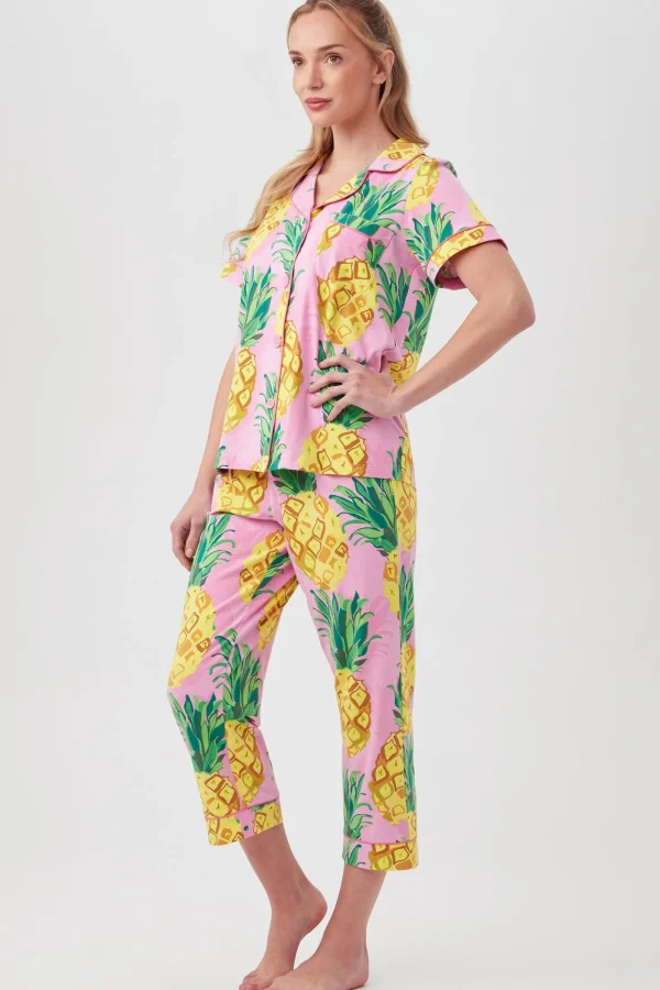Women Trina Turk Pineapples Women'S Short Sleeve Cropped Pant Jersey Pj Set