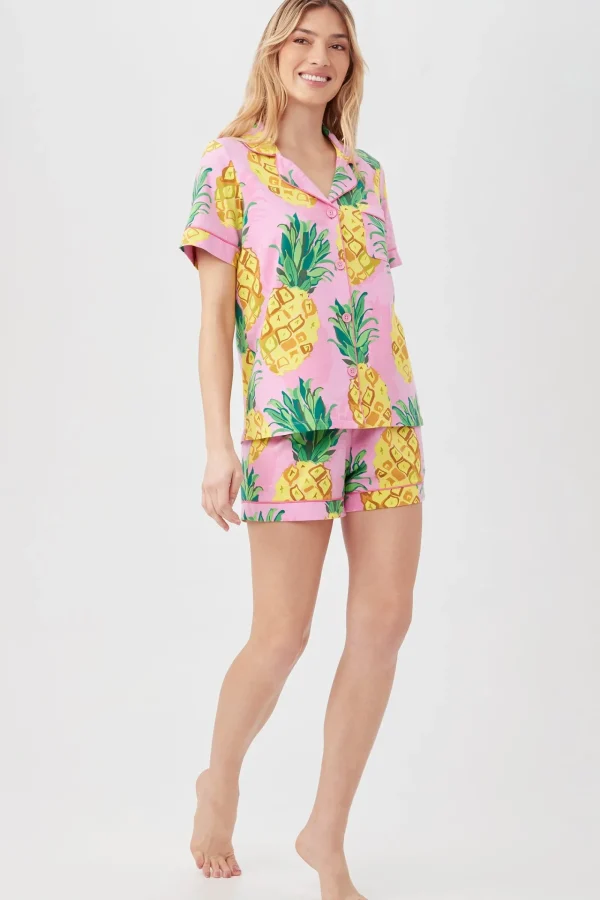 Women Trina Turk Pineapples Women'S Short Sleeve Shorty Jersey Pj Set