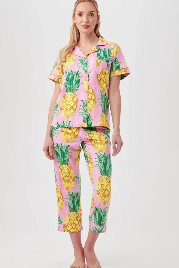 Women Trina Turk Pineapples Women'S Short Sleeve Cropped Pant Jersey Pj Set