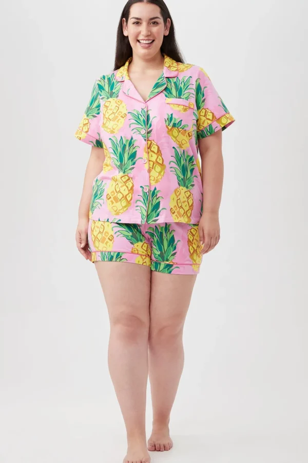 Women Trina Turk Pineapples Women'S Short Sleeve Shorty Jersey Pj Set