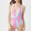 Women Trina Turk Sol Stripe Wrap Plunge 1 Piece