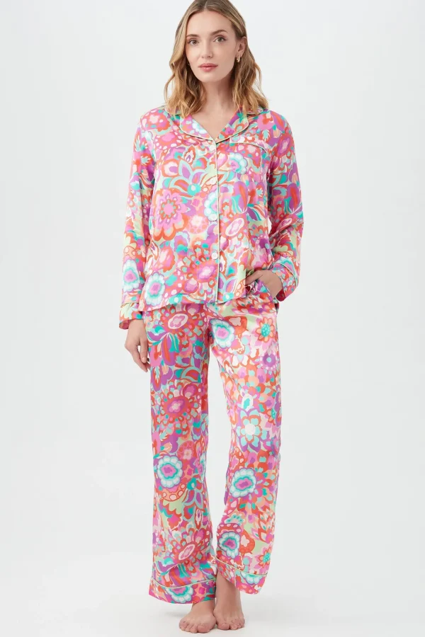 Women Trina Turk Summer Floral Women'S Long Sleeve Long Pant Silk Pj Set