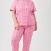 Women Trina Turk Summer Geo Short Sleeve Cropped Pant Poplin Pj Set