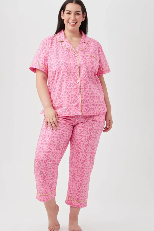 Women Trina Turk Summer Geo Short Sleeve Cropped Pant Poplin Pj Set
