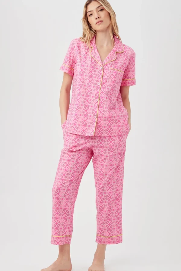 Women Trina Turk Summer Geo Short Sleeve Cropped Pant Poplin Pj Set
