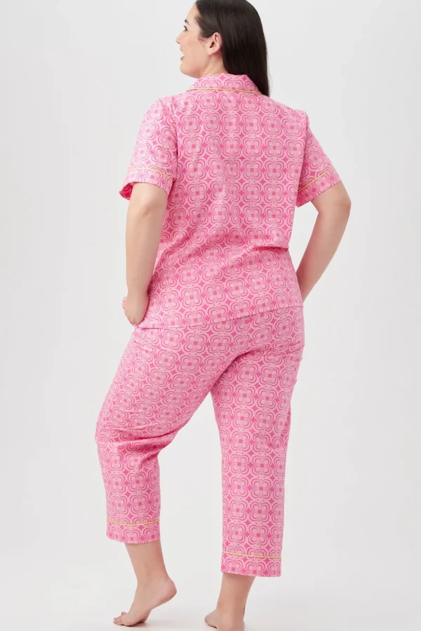 Women Trina Turk Summer Geo Short Sleeve Cropped Pant Poplin Pj Set