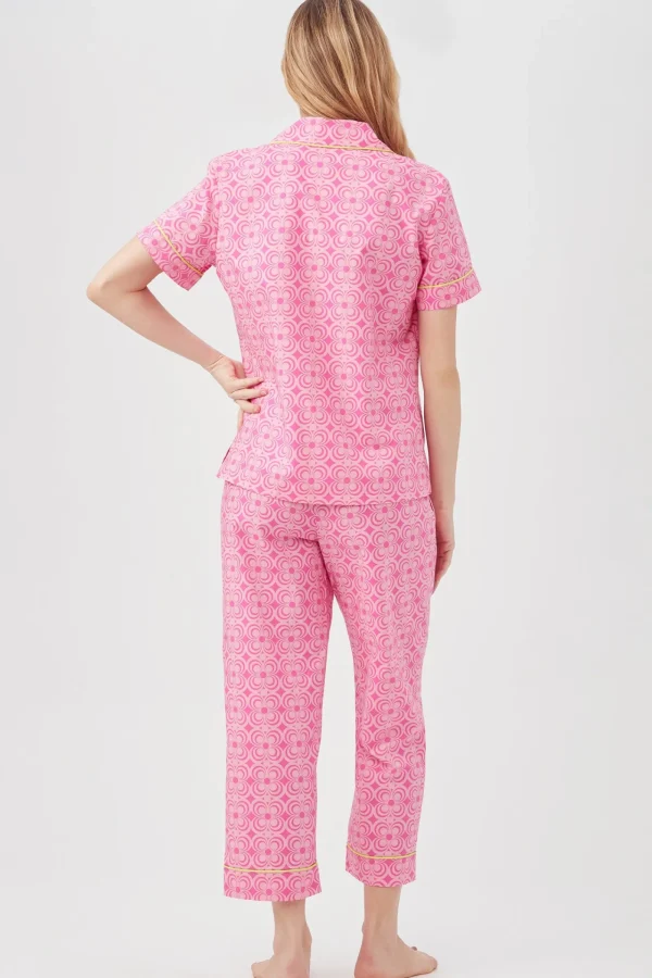 Women Trina Turk Summer Geo Short Sleeve Cropped Pant Poplin Pj Set