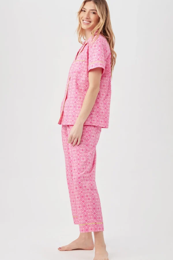 Women Trina Turk Summer Geo Short Sleeve Cropped Pant Poplin Pj Set
