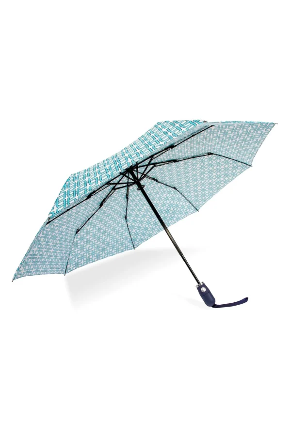 Trina Turk Blue Breeze Block Compact Umbrella