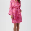 Women Trina Turk Wallpaper Geo Women'S Long Sleeve Short Silk Robe