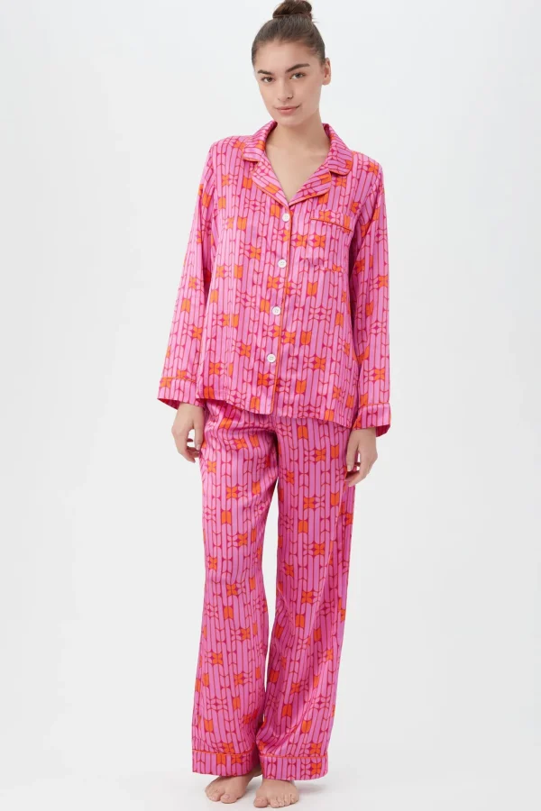 Women Trina Turk Wallpaper Geo Women'S Long Sleeve Long Pant Silk Pj Set