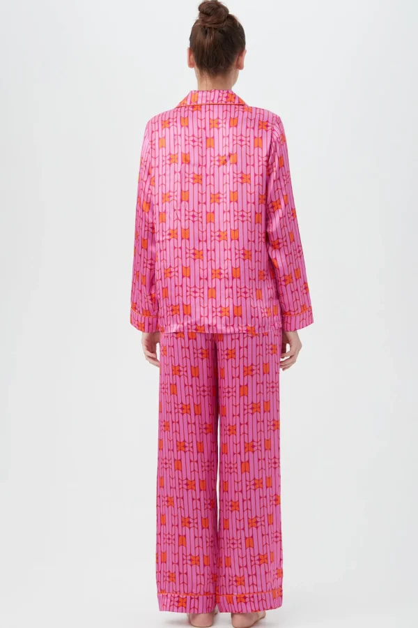 Women Trina Turk Wallpaper Geo Women'S Long Sleeve Long Pant Silk Pj Set